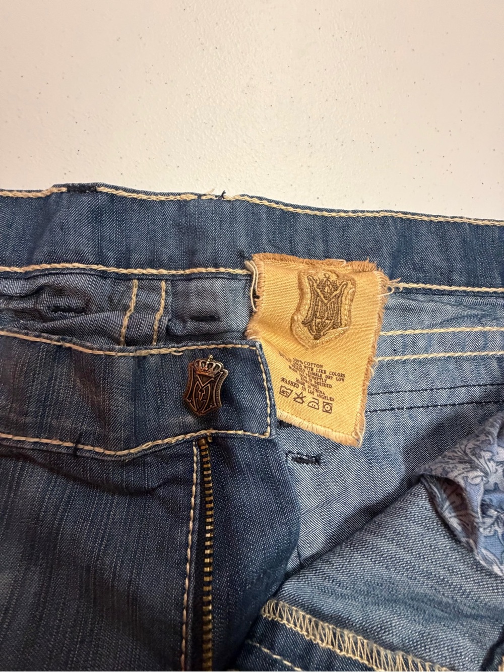 Monarchy Collection Albert Y2K Union Jack Bootcut Jeans Sz 38x31 Distressed B335
